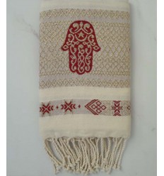 Fouta khomsa rouge foncé