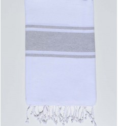 Fouta plate blanche avec bandes grises