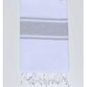 Fouta plate blanche avec bandes grises - FOUTA TUNISIA
