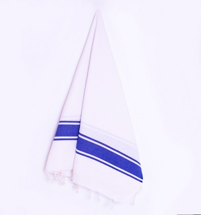 Fouta blanche bandes bleues - FOUTA TUNISIA