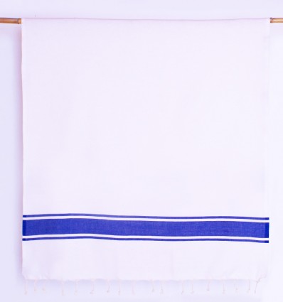 Fouta blanche bandes bleues - FOUTA TUNISIA