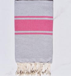 Fouta gris bandes rose fuchsia