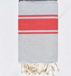 Fouta gris bandes rouge