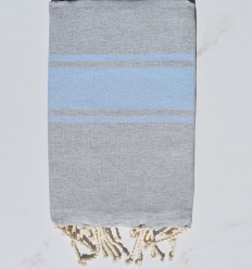 Fouta gris bandes bleu ciel