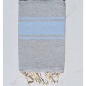 Fouta gris bandes bleu ciel