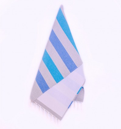 Fouta bleu et bleu azur doublée éponge