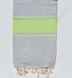 Fouta gris bandes vert anis