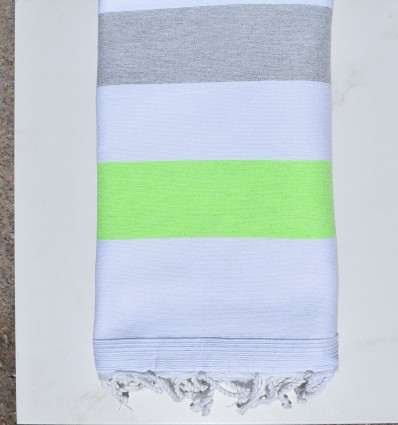 Bright green and gray beach towel lined with sponge