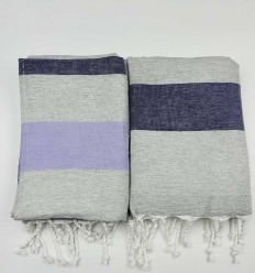 Fouta parme et violet doublée éponge 2