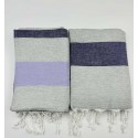 Fouta parme et violet doublée éponge