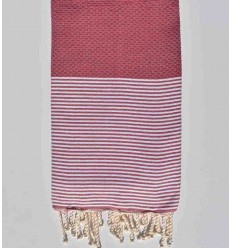 Fouta nid d'abeille amarante rayée blanc
