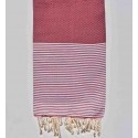Fouta nid d'abeille amarante rayée blanc