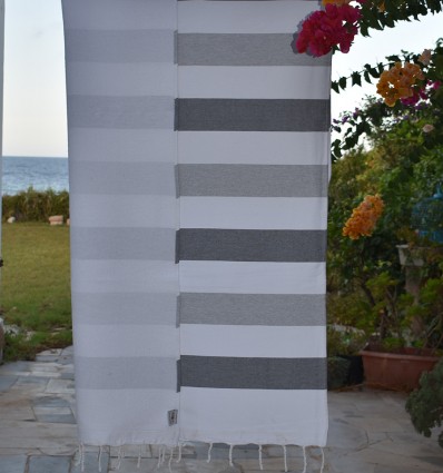 Fouta gris et gris clair doublée éponge - Fouta absorbante