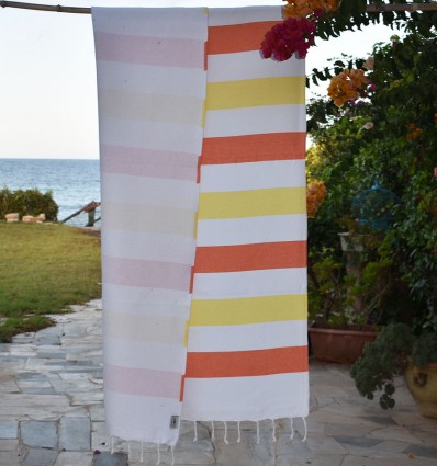 Fouta orange et jaune doublée éponge - Fouta absorbante
