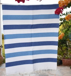 Fouta bleu et bleu moyen doublée éponge - Fouta doublée - Fouta absorbante