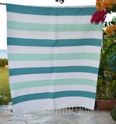 Emerald and light green beach towel lined with sponge