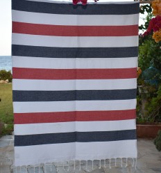 Red and midnight blue beach towel lined with sponge