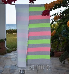Fouta vert fluo et rose fluo doublée éponge - Fouta absorbante 2