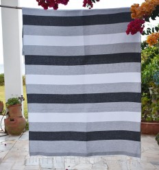 Fouta gris noir et blanc doublée éponge