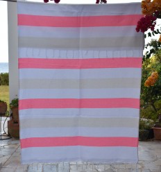Fouta rose pastel et écru doublée éponge - Fouta absorbante