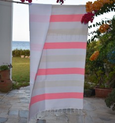 Fouta rose pastel et écru doublée éponge - Fouta absorbante 2