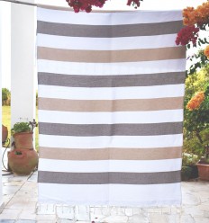 Fouta taupe et beige doublée éponge - Fouta absorbante