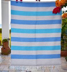 Fouta bleu et bleu azur doublée éponge