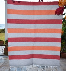 Fouta orange et rouge doublée éponge