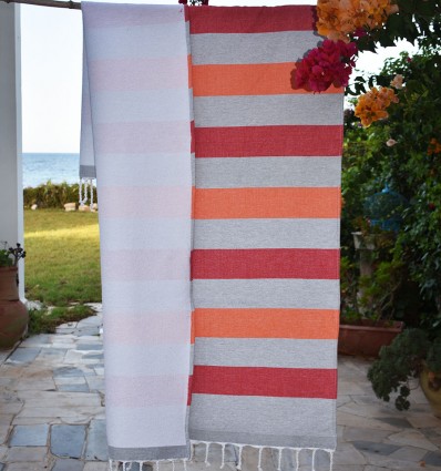 Fouta orange et rouge doublée éponge