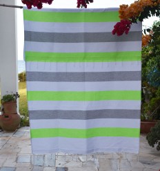 Fouta vert fluo et gris doublée éponge - Fouta absorbante
