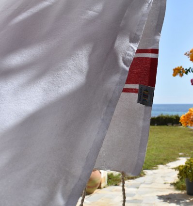 Fouta plate blanche bandes rouge - FOUTA TUNISIA