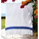 Fouta blanche bandes bleues