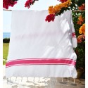 Fouta Blanche Bandes rose - FOUTA TUNISIA