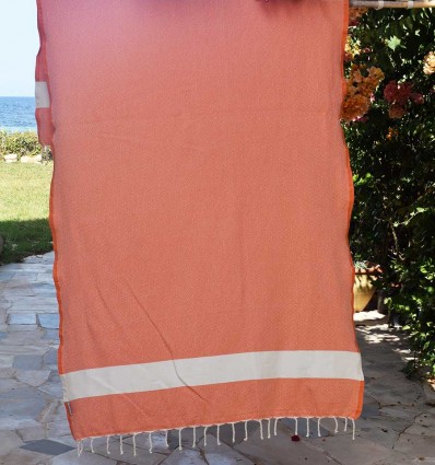 Fouta Diamant orange corail - FOUTA TUNISIA