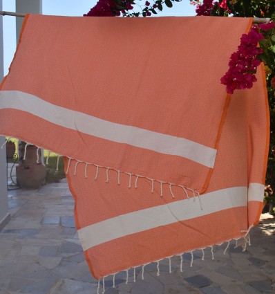Fouta Diamant orange corail - FOUTA TUNISIA