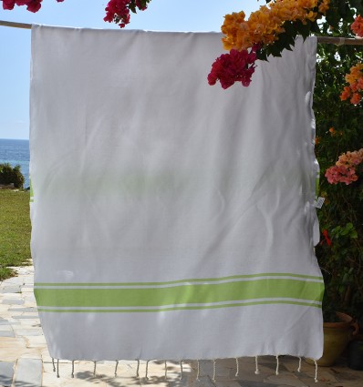Fouta blanche bandes vert anis - FOUTA TUNISIA
