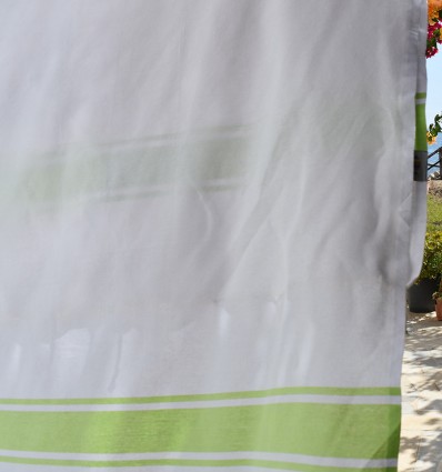 Fouta blanche bandes vert anis - FOUTA TUNISIA