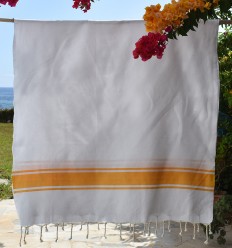 Fouta blanche bandes jaune 2