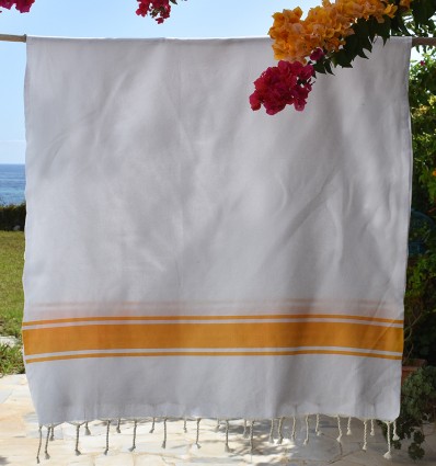 Fouta Plate blanche bandes Jaune - FOUTA TUNISIA