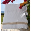 Fouta plate avec bandes beige