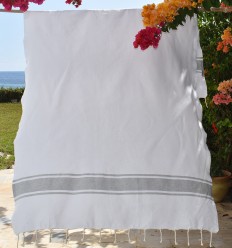 Fouta plate blanche avec bandes gris 2