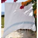 Fouta plate blanche bandes bleu ciel