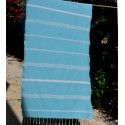 Fouta Mykonos bleu céruléen avec rayures