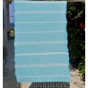 Fouta Mykonos bleu céruléen avec rayures