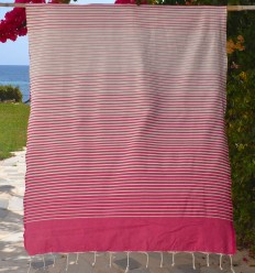 Fouta Plat rose rayée blanc créme 2