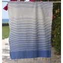 Fouta bleu roi rayée blanc crème