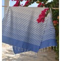 Fouta bleu roi rayée blanc crème