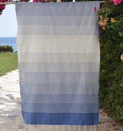 Fouta bleu roi rayée blanc crème