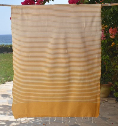 Fouta Portofino jaune moutarde rayée blanc crème - FOUTA TUNISIA