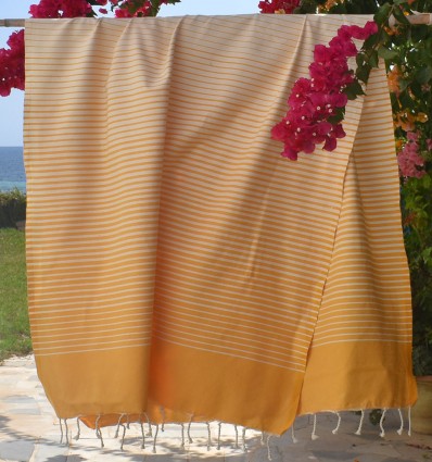 Fouta Portofino jaune moutarde rayée blanc crème - FOUTA TUNISIA